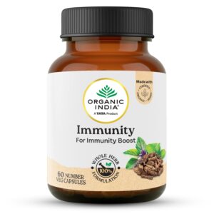 Organic India Immunity - 60 Veg Capsules, Helps Boost Immune Response Against Illness, Relief From Cold, Cough, Flue & Other Respiratory Tract Infection, GMP & NPOP Certified Organic