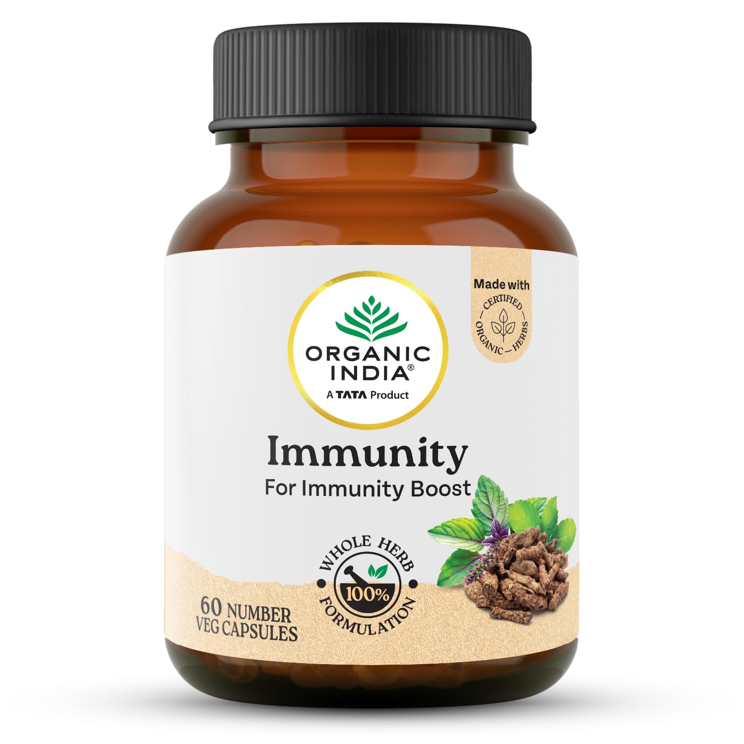 Organic India Immunity - 60 Veg Capsules, Helps Boost Immune Response Against Illness, Relief From Cold, Cough, Flue & Other Respiratory Tract Infection, GMP & NPOP Certified Organic