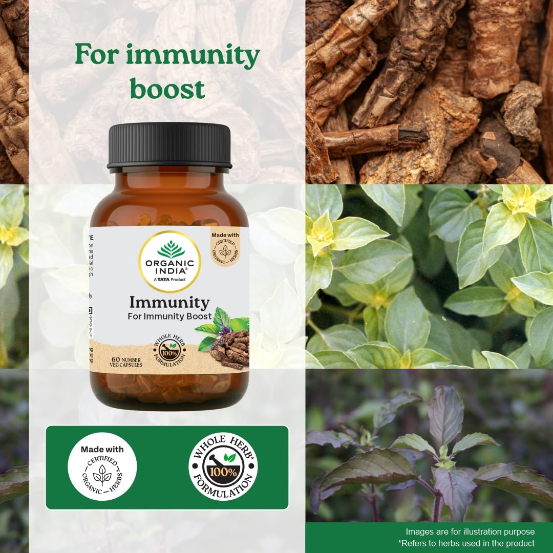 Organic India Immunity Booster 60 Veg Capsules, Helps Boost Immune Response Against Illness, Relief From Cold, Cough, Flue & Other Respiratory Tract Infection, GMP & NPOP Certified Organic - Image 3