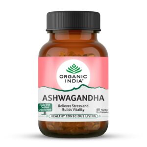 Organic India Pure Ashwagandha Root Capsules - 60 Veg Caps (400mg), For Vitality & Relieves Stress, Naturally Boosts Energy & Stamina, Improves Immune System, GMP & NPOP Certified